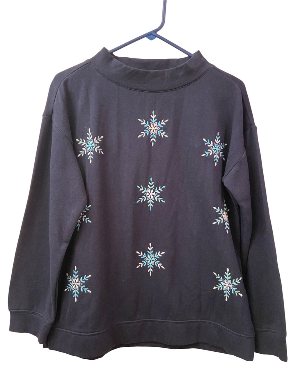 NWOT Talbots Snowflake Sweatshirt Dark Navy Blue Side Slits Fleece Lined WM SZ S